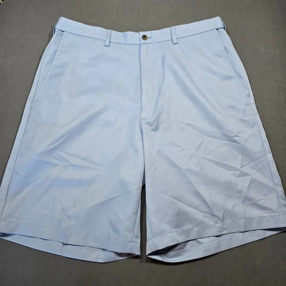 Haggar Blue Shorts Classic Chinos Flat Front Stretch Panel Waist Men Size 36 Zip
